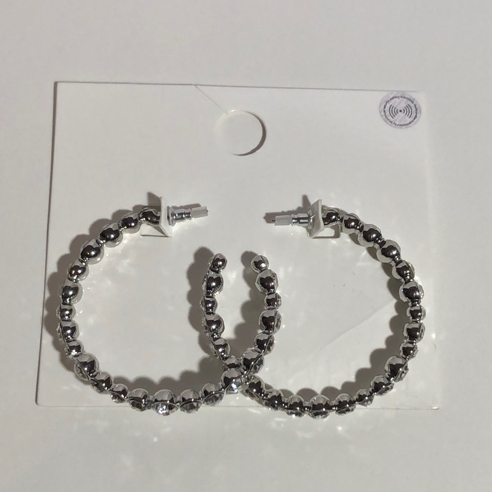 Silver Crystal Gem Hoop Earrings